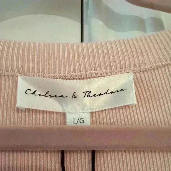 Chelsea & Theodore Pink Blush Short Sleeve Blouse Fringe Sleeves Size Large NWT - Picture 3 of 6